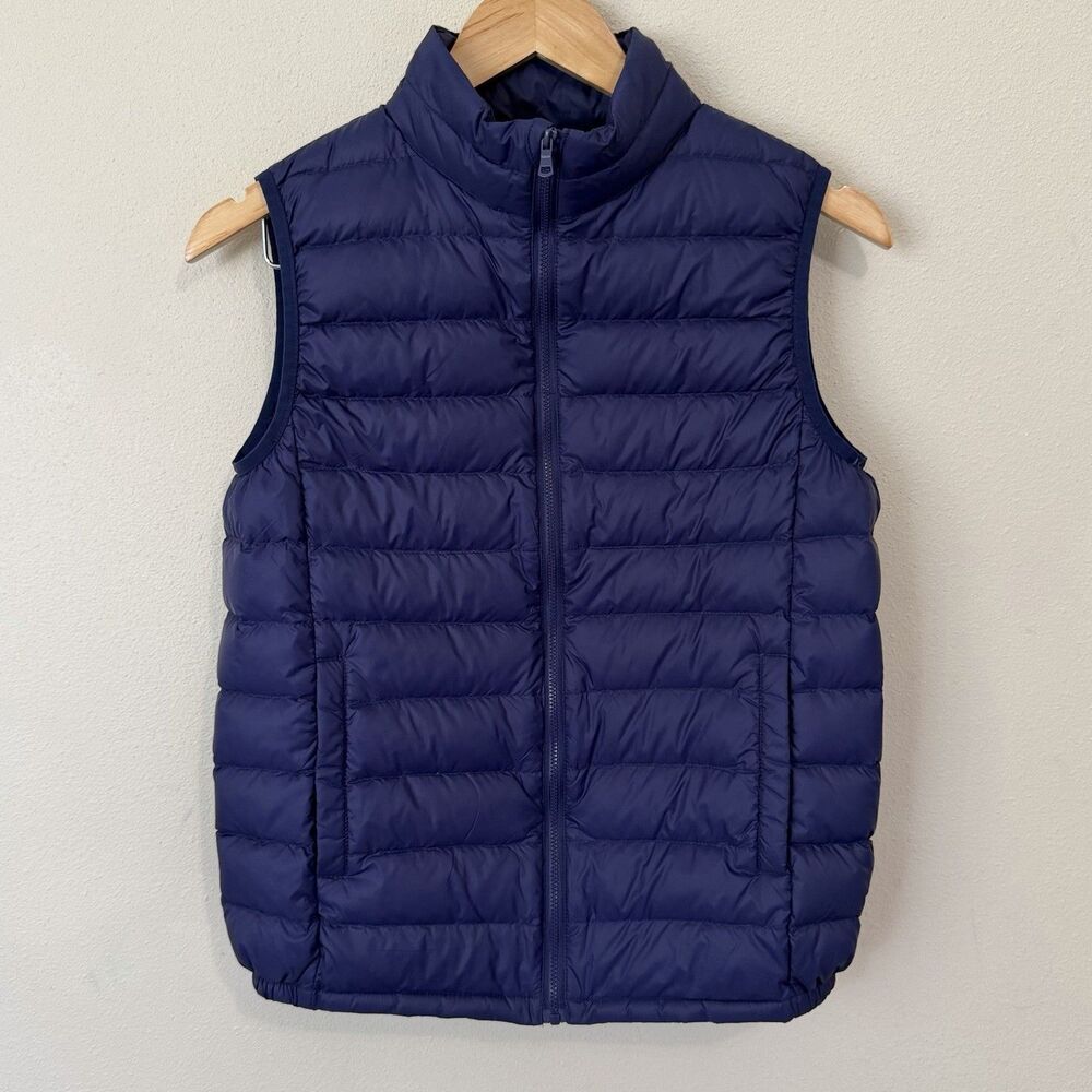 Youth Down Puffer Vest Blue Lightweight Packable Sleeveless Size 170 XL 16-18